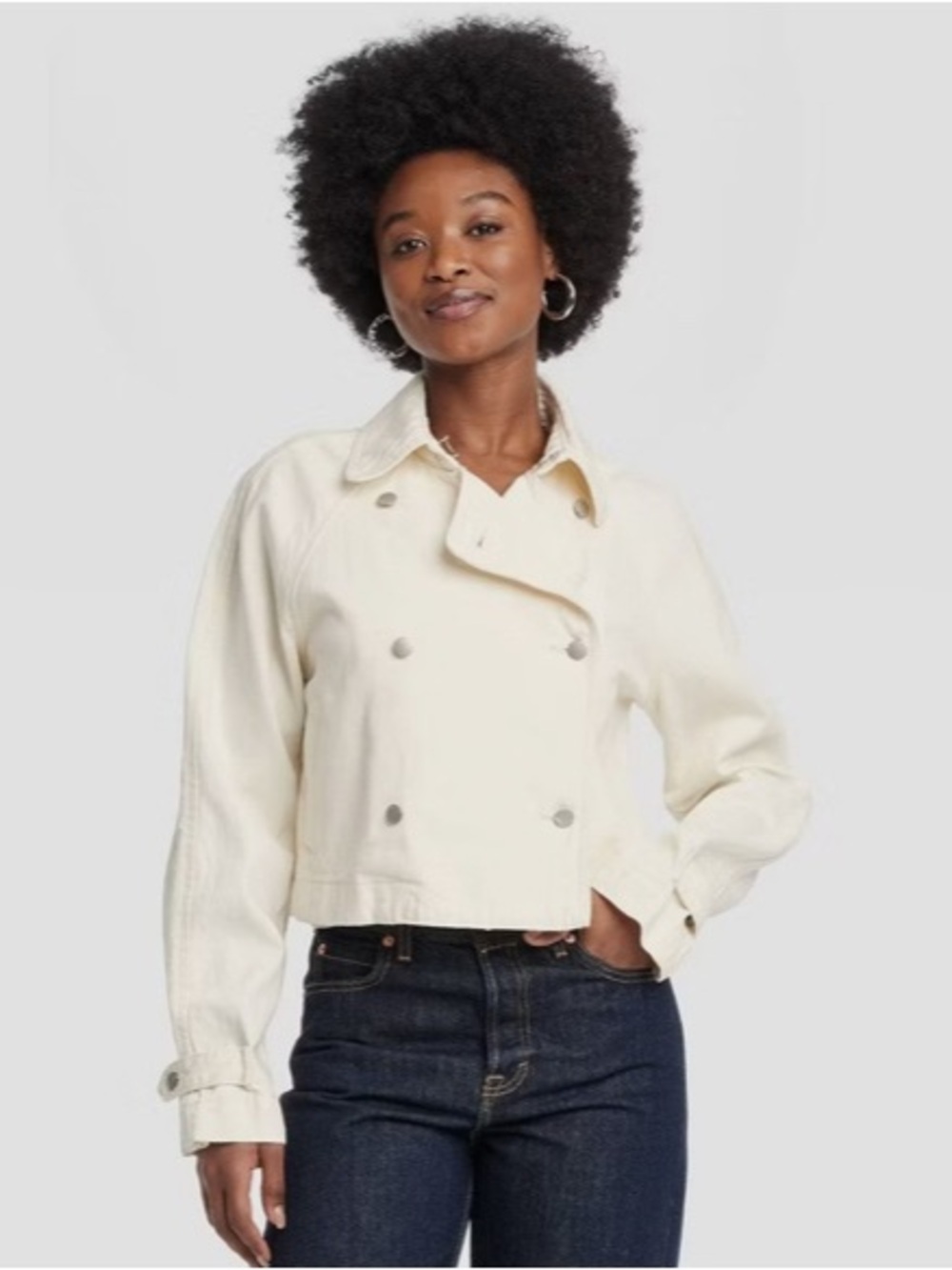 Universal Thread Cream Double-Breasted Denim Jacket